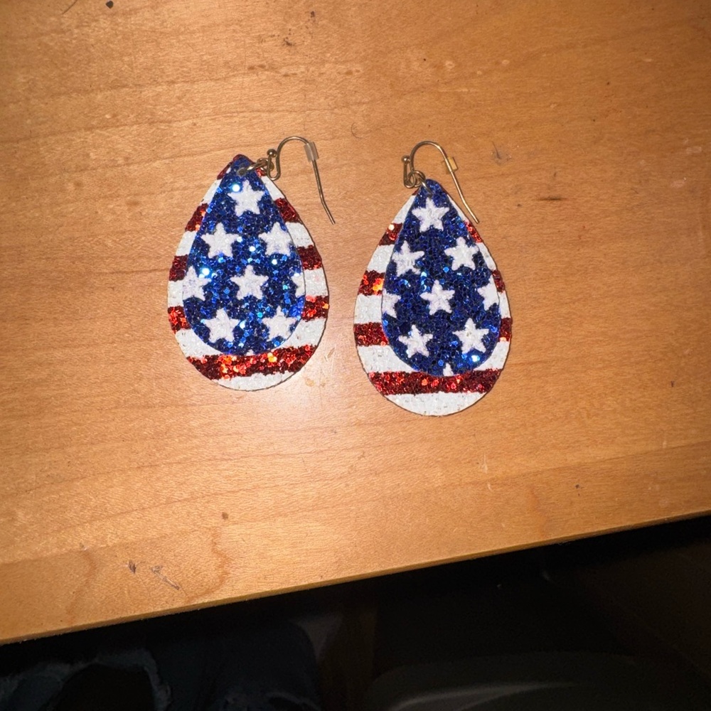 Patriotic Teardrop Glitter Earrings - Stars & Stripes